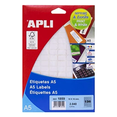 Afbeelding van Apli witte etiketten Print &amp; Write ft 10 x 16 mm (b h), 2.040 stuks, 136 per blad (1859)