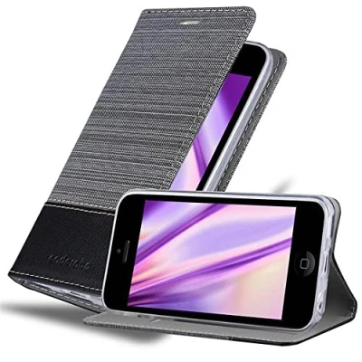 Afbeelding van Cadorabo Hoesje geschikt voor Apple iPhone 5C in GRIJS ZWART Beschermhoes met magnetische sluiting, standfunctie en kaartvakje Book Case Cover Etui