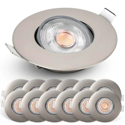 Afbeelding van Spotjes Nikkel Dimbaar 12 stuks Ultralage Inbouwdiepte 480 Lumen 2700K Warm Wit 4.9W 50 Kantelbaar Emos Exclusive Inbouwspots Led