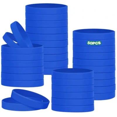 Afbeelding van HONTIUS Lot de 50 bracelets en silicone 20,2 cm Pour l&#039;école, les enseignants, équipes, fêtes, hommes et femmes Bleu