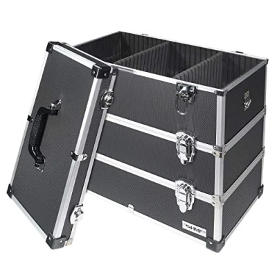 Afbeelding van HMF 14661 02 aluminium gereedschapskoffer, leeg, 3 etages, 44 x 45 24 cm, zwart