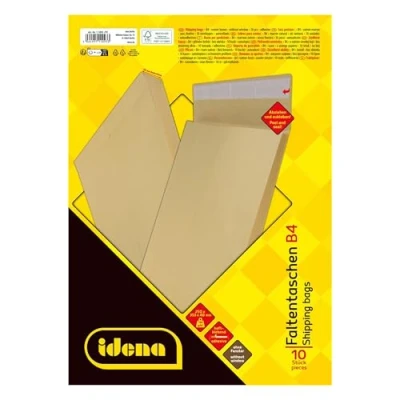 Afbeelding van Idena 11093 Set van 10 Enveloppen DIN B4 met zelfklevende klep 4 cm plooi zonder venster FSC gerecycled papier 140 g/m² bruin
