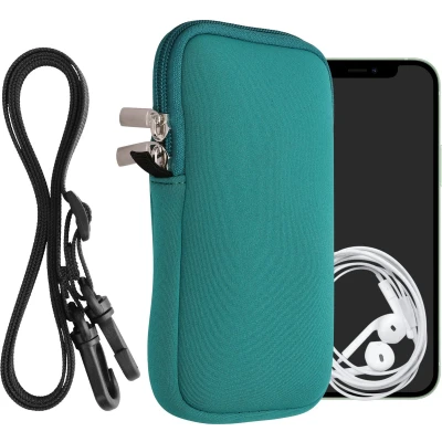 Afbeelding van kwmobile Tasje voor smartphones L 6,5&quot; Hoesje van neopreen in petrol Phone case met nekkoord