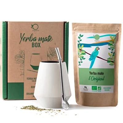 Afbeelding van ORIGEENS Mate SET met Cup, Bombilla, Bio Yerba Design Keramische Maté Beker Originele Geschenkverpakking