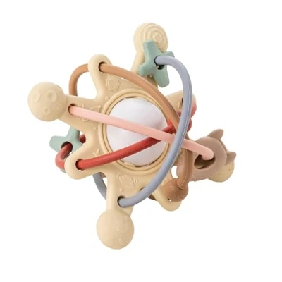 Afbeelding van Nattou Galaxy Silicone Bijtring met Rammelaar 10 cm Beige