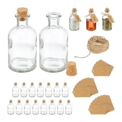 Afbeelding van glazen flesjes set van 20 met dop kurk 125 ml mini olieflesjes