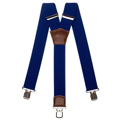 Afbeelding van Olata Extra brede Y bretels voor heren met bruin leer, 5 cm, Royal Blauw