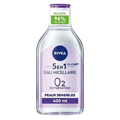 Image de NIVEA Eau Micellaire APAISANTE Peaux Sensibles (1 x 400 ml), démaquillant enrichi aux micelles et acides animés sans parfum, nettoyant visage pour yeux &amp; lèvres