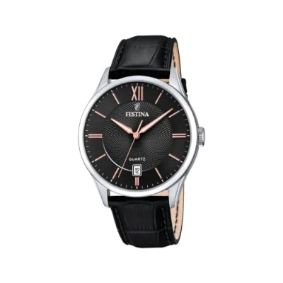 Afbeelding van FESTINA Heren analoog kwarts horloge met lederen band F20426/6, zwart, klassiek, zwart., Klassiek