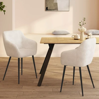 Afbeelding van Set van 2 eetkamerstoelen en tafelarmstoelen SHELIA in bouclette stof