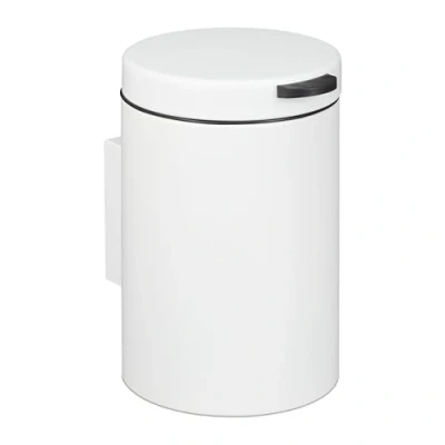 Image de Relaxdays Poubelle de salle bain, montage mural, 3 l, avec système d&#039;abaissement automatique, seau intérieur, en acier inoxydable, ronde, blanche