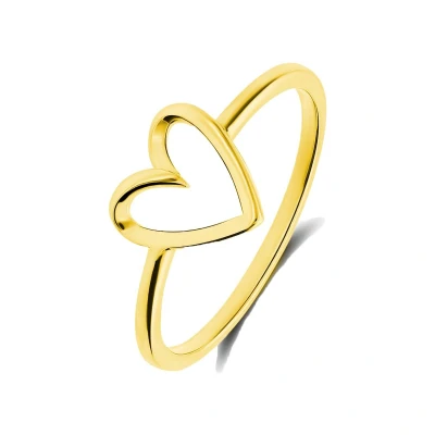 Afbeelding van Lucardi Dames Zilveren goldplated Ring hart 925 Zilver Goud 15,5 / 49 mm