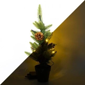 Afbeelding van Kunstkerstboom met versiering 45 centimeter (10 LEDs, Dennenappels, Timer, Binnen/Buiten)