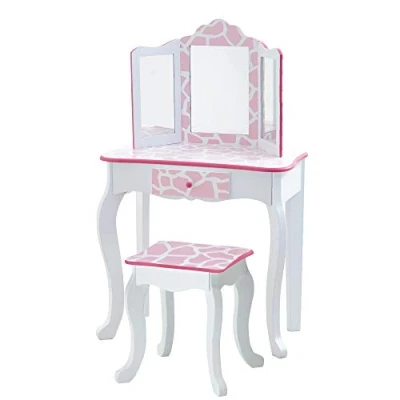 Afbeelding van Teamson Kids Houten Kaptafel Kinderen Tafel en Stoel Set Roze/Wit