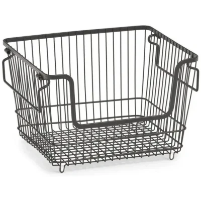 Afbeelding van 1x Zwarte opberg/opruim mandjes stapelbaar 33 cm Zeller Huishouding Opbergen/opruimen Opbergmanden/opruimmanden Manden voor in de kast