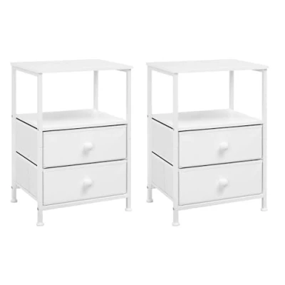 Afbeelding van EUGAD 0009CTG 2 Set van nachtkastjes met laden en 1 plank, 40 x 60 30 cm, nachtkastje, bijzettafel, salontafel, vliesstof, metaal, hout, wit