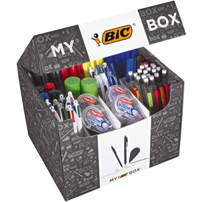 Afbeelding van BIC My Box met 124 schrijfproducten 75 balpennen, 24 vulpotloden, 8 correctiebanden, 7 markers, markeerstiften en 2 witte lijmstiften (21 g)