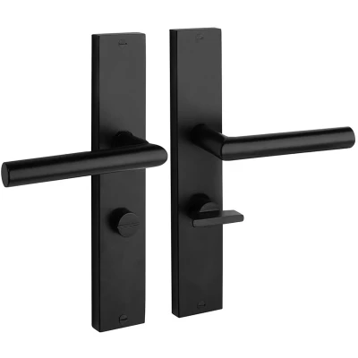 Afbeelding van Deurklink Ferro Geveerd Met Schild En Wc Slot 63/8 Mat Zwart
