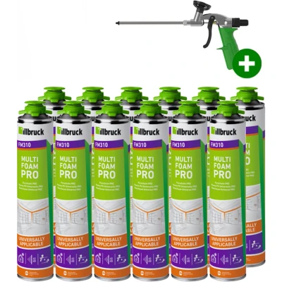 Afbeelding van Illbruck PU schuim FM310 750ml met PRO purpistool (Set van 12 bussen)