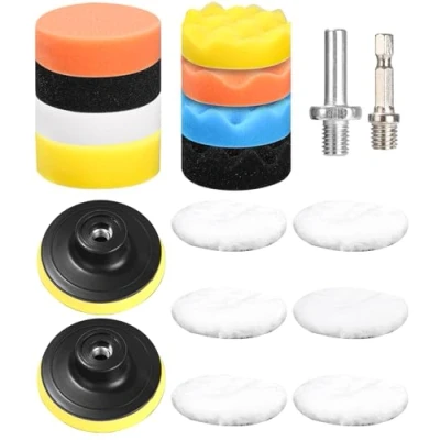 Afbeelding van 18 stuks polijstpads voor sponzen, automatische polijstset, met booradapter en wollen waslagers, set auto, polijstmachine
