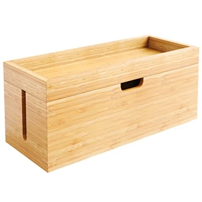 Afbeelding van KD Essentials Opbergbox van bamboe, met deksel (geschikt om opladers &amp; stekkerdozen evenals kabels op te bergen, kabelbox voor kabelmanagement, gemaakt hout)