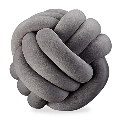 Afbeelding van Relaxdays knot kussen sierkussen knopen knoopkussen Scandinavisch 25 cm doorsnede donkergrijs