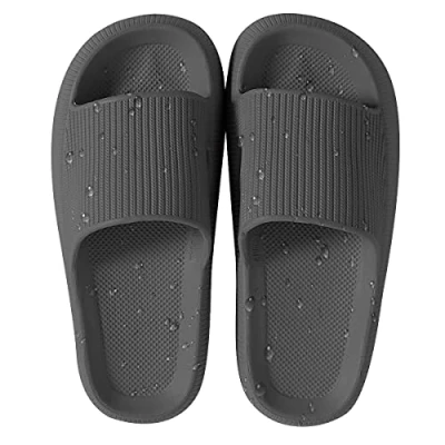 Afbeelding van HSHAPAY Pantoffels voor dames en heren, antislip, licht, open teen, sneldrogend, extra dikke sandalen, zwart.