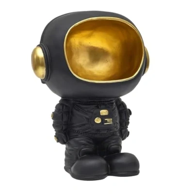 Afbeelding van HOME DECO FACTORY, HD0160 zwart astronautenbeeld met lege zak, modern en praktisch decoratief object, futuristisch design, ideaal voor woonkamer of kantoor, afmetingen 20 cm, kleur: goud