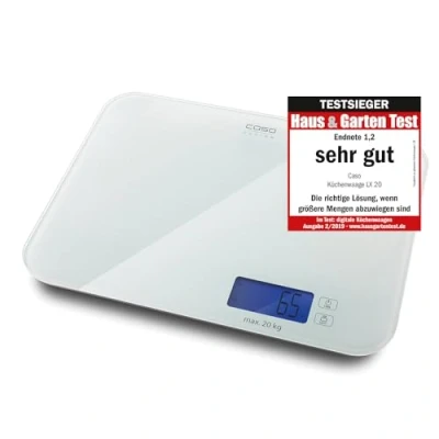 Afbeelding van CASO LX 20 Ultra platte design keukenweegschaal met weegschaal max. kg groot weegoppervlak van hoogwaardig glas, nauwkeurige weegsensor in stappen 5 g, touch bediening sensor,