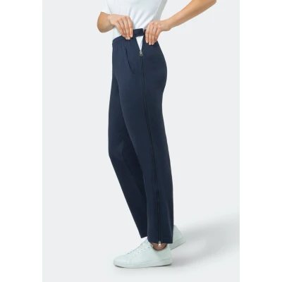 Afbeelding van hajo Functionele dames joggingbroek met ritssluiting op het been korte maten marineblauw (609), 46
