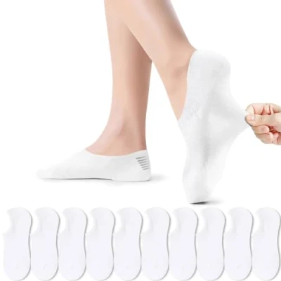 Afbeelding van PAUNEW Lage sokken voor dames en heren, 10 paar, onzichtbaar, sportsokken van katoen, antislip, casual, x wit., 43 46