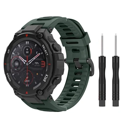 Afbeelding van MoKo Armband compatibel met Amazfit T Rex/T Rex Pro, reservearmband van zachte siliconen schroevendraaier, olijfgroen