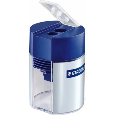 Afbeelding van Staedtler Dubbele puntenslijper tonmodel 512 001 Blauw zilver (fluorescerend) Uitvoering container: Blik