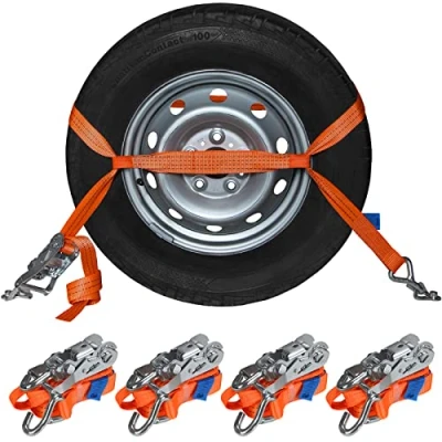 Afbeelding van Set van 4 spanbanden 2,9 m 2000 daN 50 mm sjorbanden voor autotransport wielveiligheid DIN EN 12195 2