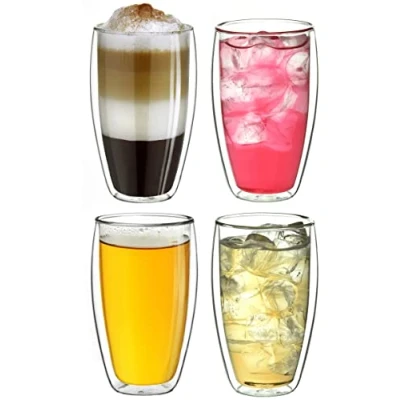 Afbeelding van Creano Dubbelwandige koffieglazen Theeglazen Thermisch glas Handgemaakt 400 ml Set van 4 stuks