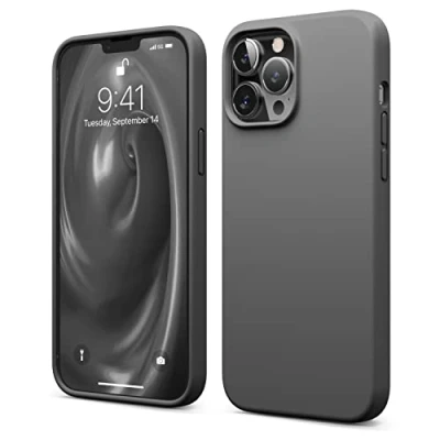 Afbeelding van elago Vloeibare siliconen hoes, compatibel met iPhone 13 Pro Max, 6,7 inch, volledige bescherming, schokbestendig, krasbestendig, zachte microvezel binnenvoering (donkergrijs)