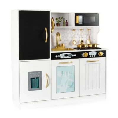 Afbeelding van leomark Cuisine en bois blanc MEMO pour jouer avec accessoires, parfaitement équipée Version blanche, Dim : 83,4 x 24 80,6 cm (longueur/profondeur/hauteur) (blanc)