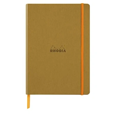 Afbeelding van RHODIA 117382C Notitieboek, zacht, goudkleurig, A5, gelinieerd, 160 pagina&#039;s, lichtbruin papier, 90 g/m, bladwijzer, elastische sluiting, omslag van kunstleer, collectie Rhodiarama