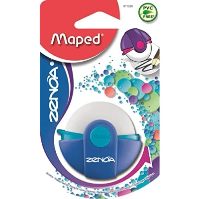 Image de Maped Gomme Zenoa Blanche Ronde avec Étui de Protection Rotatif à 180 Sans Phtalates PVC Coloris Bleu