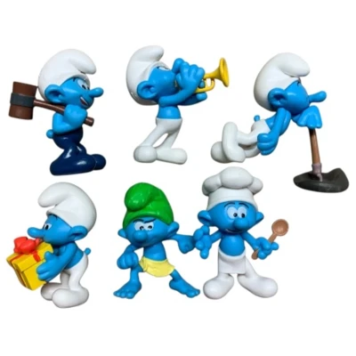 Afbeelding van Speelset van de smurfen 6 figuurtjes met Lolsmurf, Smulsmurf en knutselsmurf Giochi preziosi cm