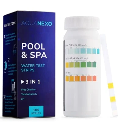 Afbeelding van AQUANEXO 100 stuks 3 in 1 zwembadteststrips voor zwembad en spa, zwembadaccessoires kinderbadje, whirlpool, watertester zwembad, pH tester chloortester