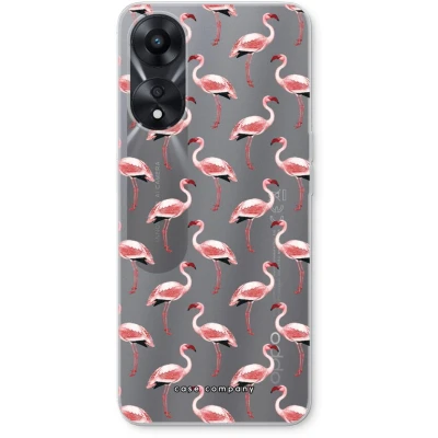 Afbeelding van Case Company® hoesje geschikt voor Oppo A58x Flamingo Soft Cover Telefoonhoesje Bescherming aan alle Kanten en Schermrand