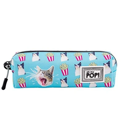 Afbeelding van Oh My Pop! Turquoise Vierkante HS Etui Angry Cat