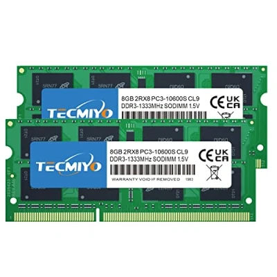 Afbeelding van TECMIYO 16 GB DDR3 RAM compatibel met Apple Kit (2 x 8 GB) 1333 MHz PC3 10600 SODIMM Memory Upgrade, MacBook Pro, iMac, Mac Mini