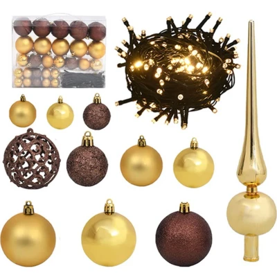 Afbeelding van 61 delige Kerstballenset met piek en 150 LED&#039;s goud brons