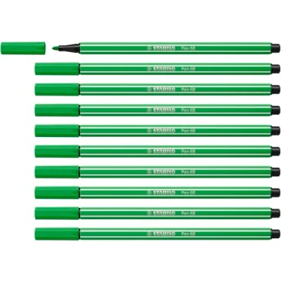 Afbeelding van STABILO Pen 68 viltstiften, 10 stuks, middelgrote punt, lichtgroen (68/43)