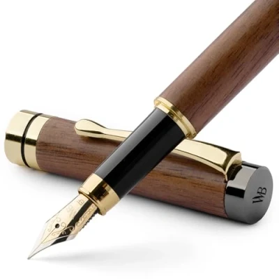 Afbeelding van Wordsworth &amp; Black &#039;s Vulpen, bamboehout, luxe, extra fijne punt, geschenkdoos; 6 inktpatronen, inktconverter voor navulverpakking, kalligrafie [bruin hout]