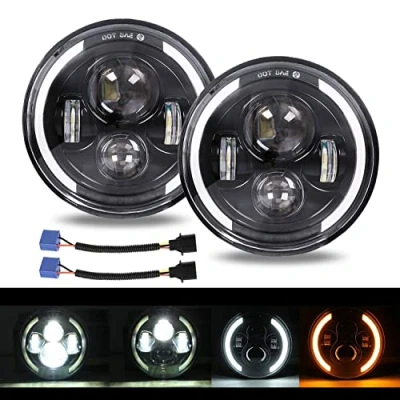 Afbeelding van Paar 7 &quot;LED werklamp 200W 20000LM 4 lens Angel Eyes 3000K + 6000K verlichtingsmodi Ronde zwarte LED offroad looplichten DRL HI LO Beam voor Wrangler JK TJ LJ CJ Hummer H1 H2