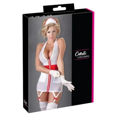 Afbeelding van Cottelli Collection Sexy Zuster Outfit met Realistische Kenmerken Inclusief Hoofdband en Verstelbare Bandjes Maat S Wit