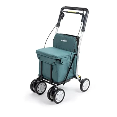 Image de Carlett Chariot de supermarché et Marcheur avec siège pour Personnes âgées Pliable à 4 Roues, Sac Amovible 29L/15kg Plateau Rangement Couleur Vert